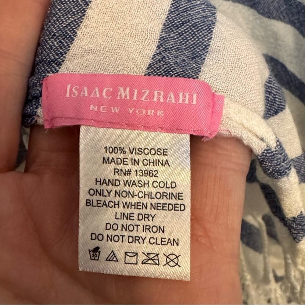 Isaac Mizrahi Blue and White Striped Poncho with Fringe - Picture 2 of 3